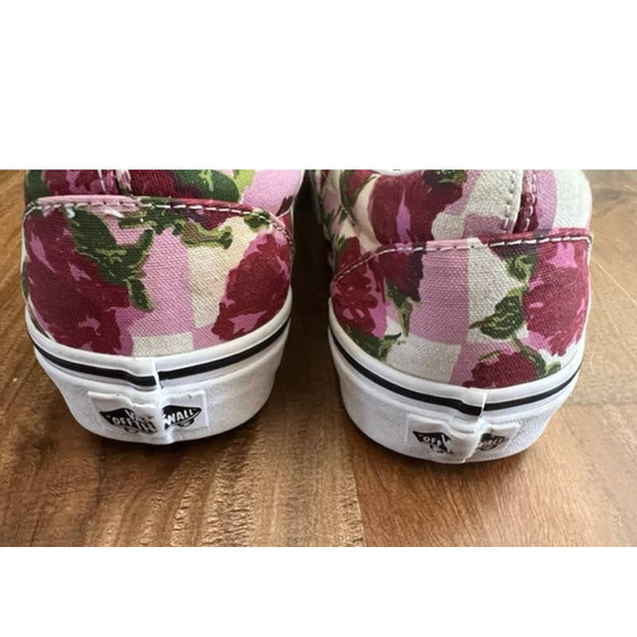 Vans Classic Slip On Rose Floral Checkerboard Shoes - Picture 6 of 8